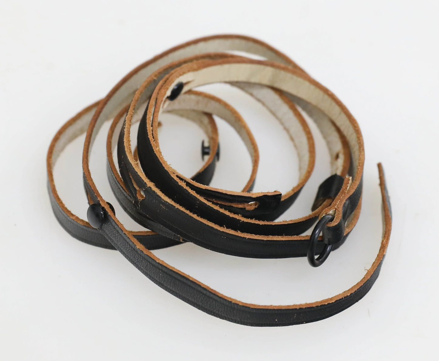 Vintage 1960s Leather Camera Strap Black/White/Brown