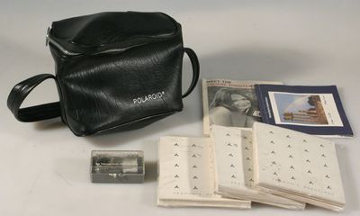 POLAROID LOT, GREETING CARDS, SELF TIMERS, POLAROID BAG AND 2 MANUALS