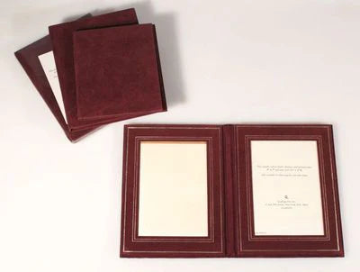 SET OF 4 MAROON VELOUR PHOTO FRAMES.