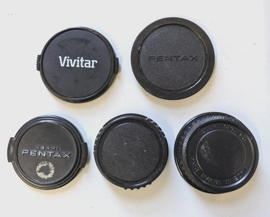 PENTAX, OLYMPUS & VIVITAR FRONT AND REAR CAPS LOT OF 5