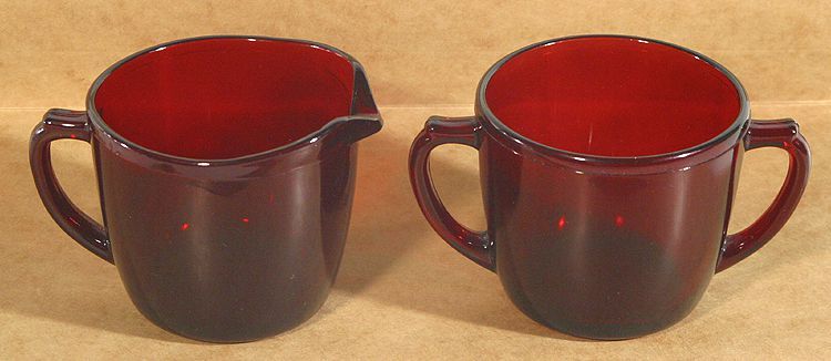 RED SUGAR BOWL AND CREAMER CUP