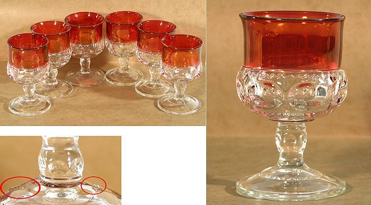 DEPRESSION GLASS CORDIALS KINGS CROWN THUMBPRINT, SET OF 6