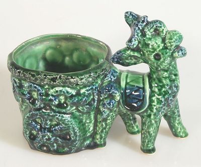 DONKEY PLANTER, VINTAGE, HAND PAINTED, BLUE GREEN