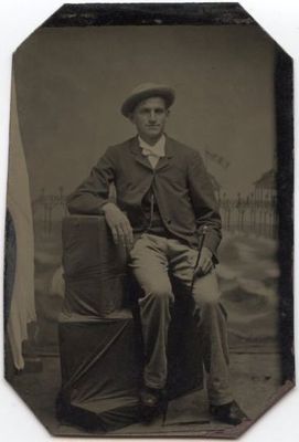 CIVIL WAR ERA - MAN WITH WALKING STICK + OCEAN BACKDROP TINTYPE
